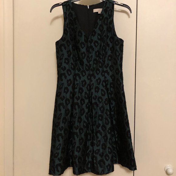 Ann Taylor LOFT emerald green leopard dress - Picture 1 of 6
